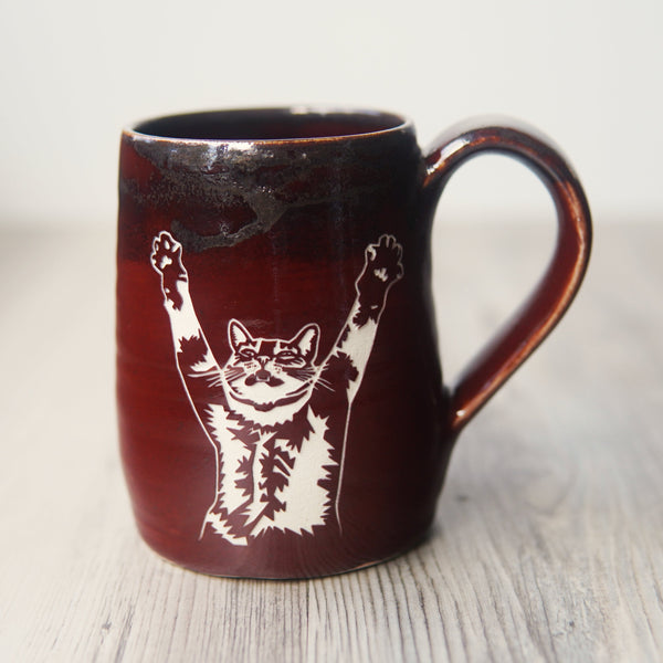 Cat Stretching Mug - Hearth Collection Handmade Pottery